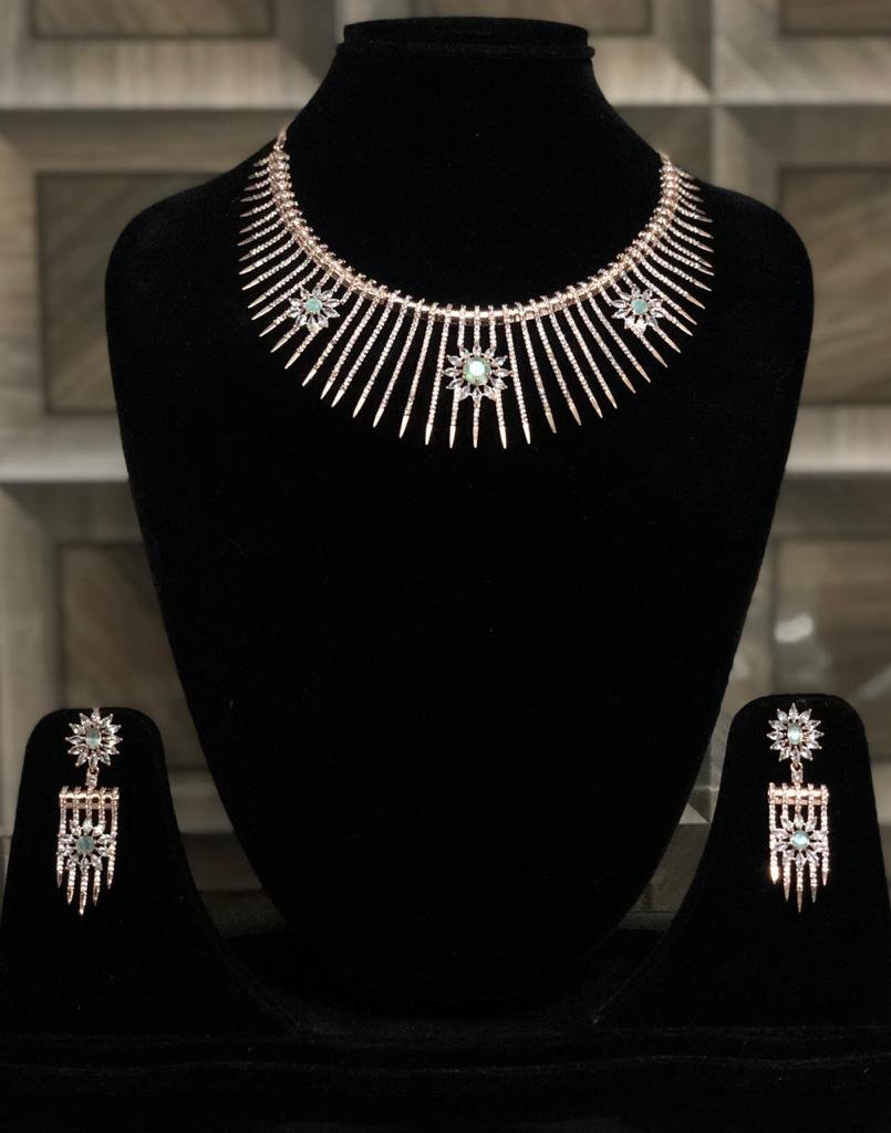 BILLY Trends Rose Gold Plated Handcrafted CZ AD Stone Studded Jewellery Set