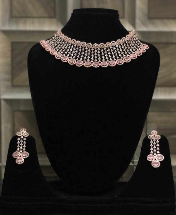 BILLY Trends Rose Gold-Plated CZ American Diamond studded Handcrafted Jewellery Set