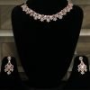 BILLY Trends Pink & Silver-Toned Rose Gold Plated CZ American Diamond Studded Handcrafted Jewellery Set