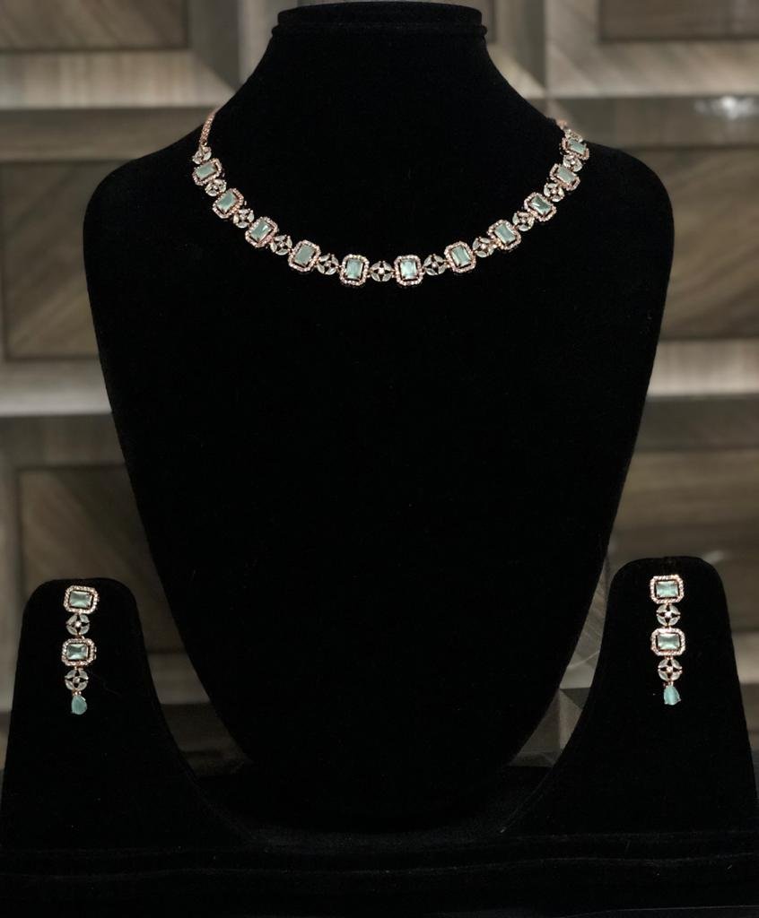 BILLY Trends Women Gold-Plated, Green CZ Studded Emerald Embellished Jewellery Set